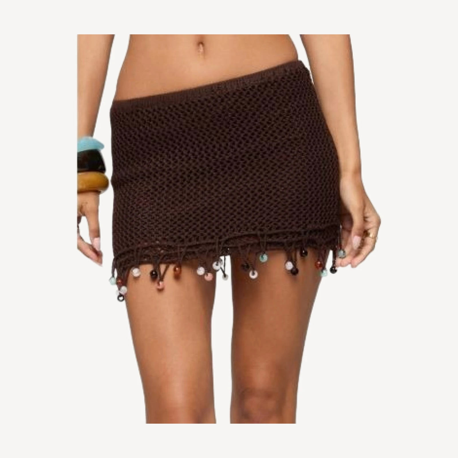 Edikted Zeinab Bead Fringe Crochet Mini Skirt