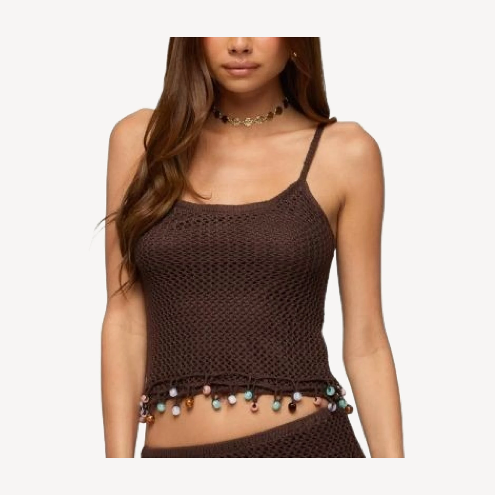 Edikted Zeinab Bead Fringe Crochet Top