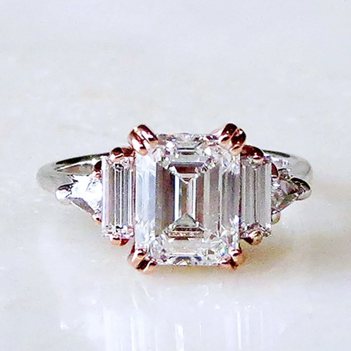 Theda Ring - White Gold, Rose Gold, & White Diamond