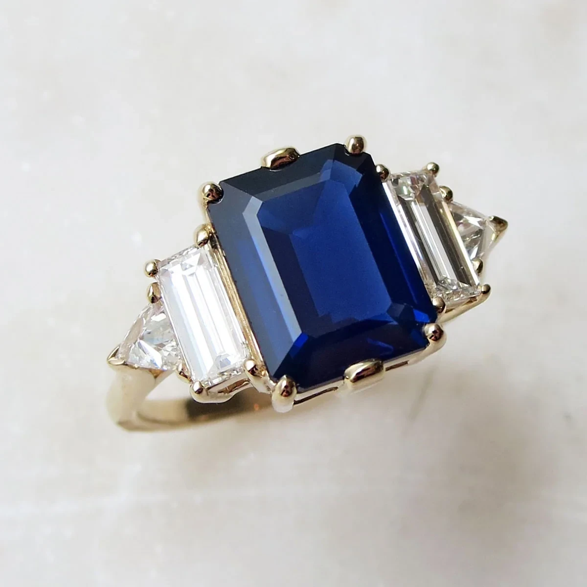 Theda Ring - Yellow Gold, Blue Sapphire & White Diamond