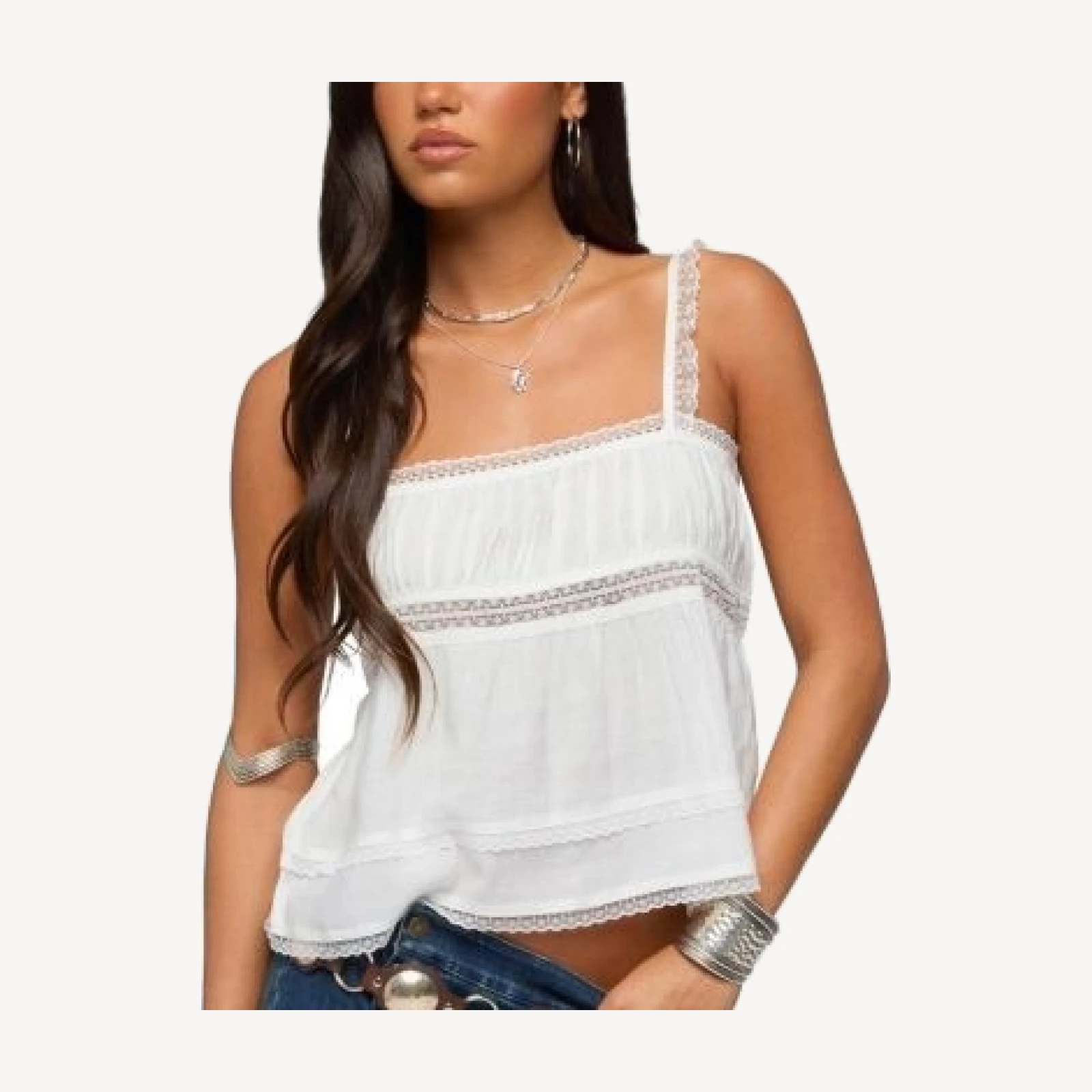 Edikted Mable Lacey Straight Neck Tank Top