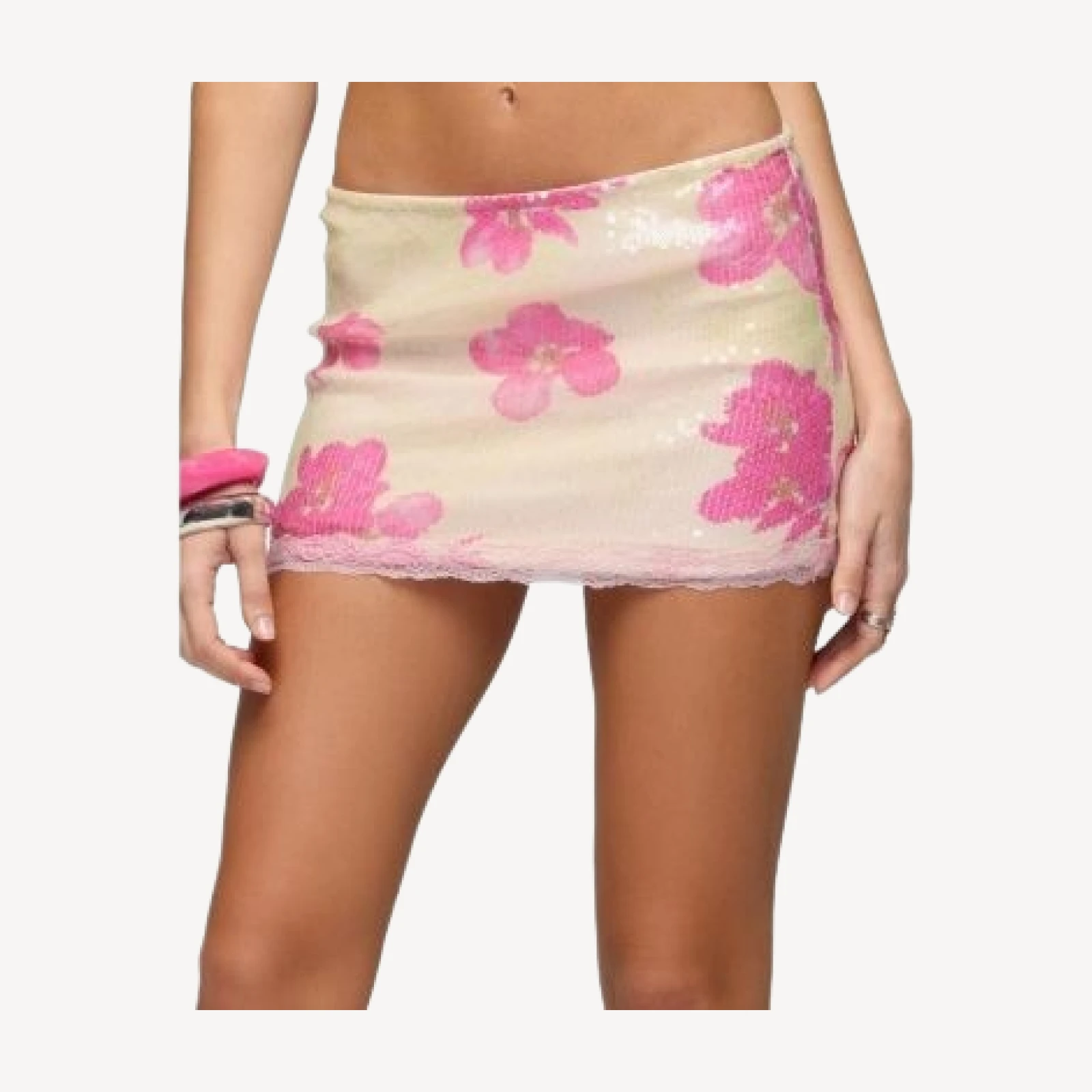 Edikted Nilah Lacey Floral Sequin Mini Skirt