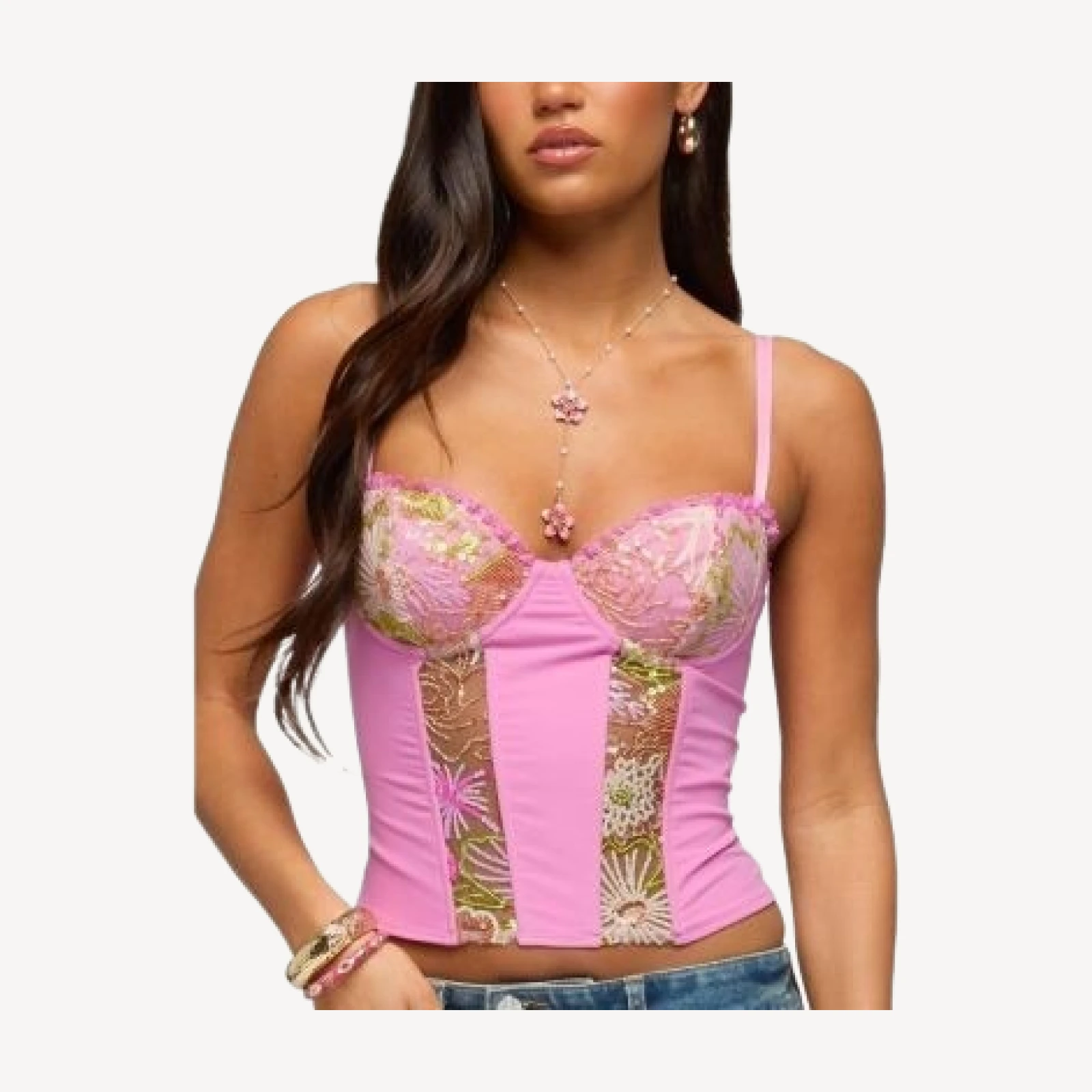 Edikted Inka Floral Sequin Bead Cupped Corset
