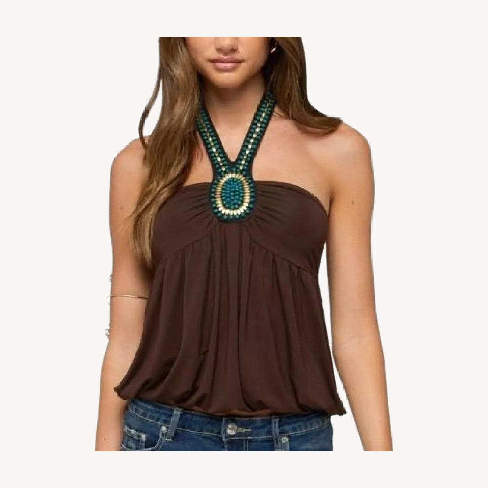Edikted Polie Beaded Bubble Jersey Halter Top