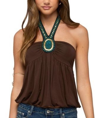 Edikted Polie Beaded Bubble Jersey Halter Top