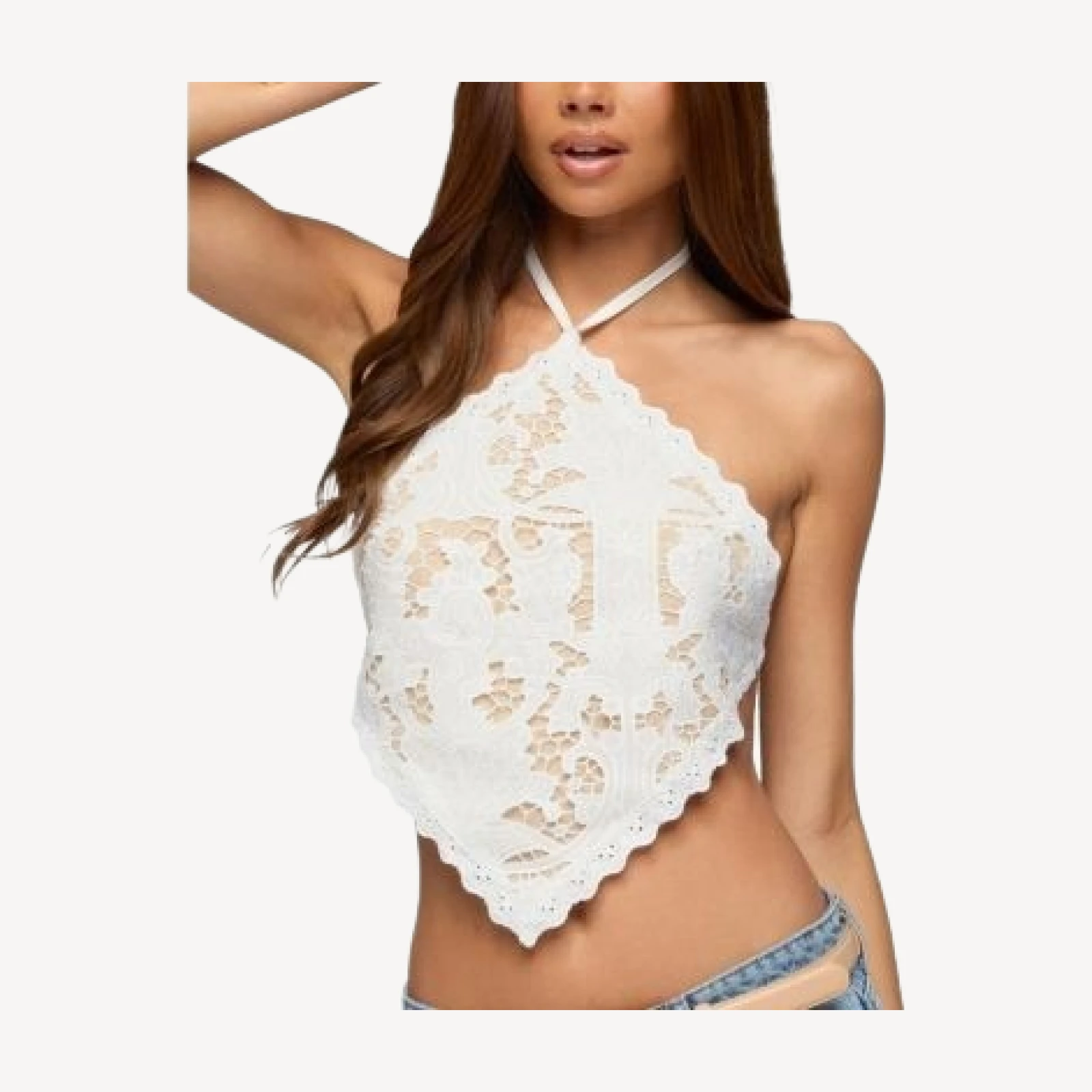 Edikted Handkerchief Backless Lace Halter Top