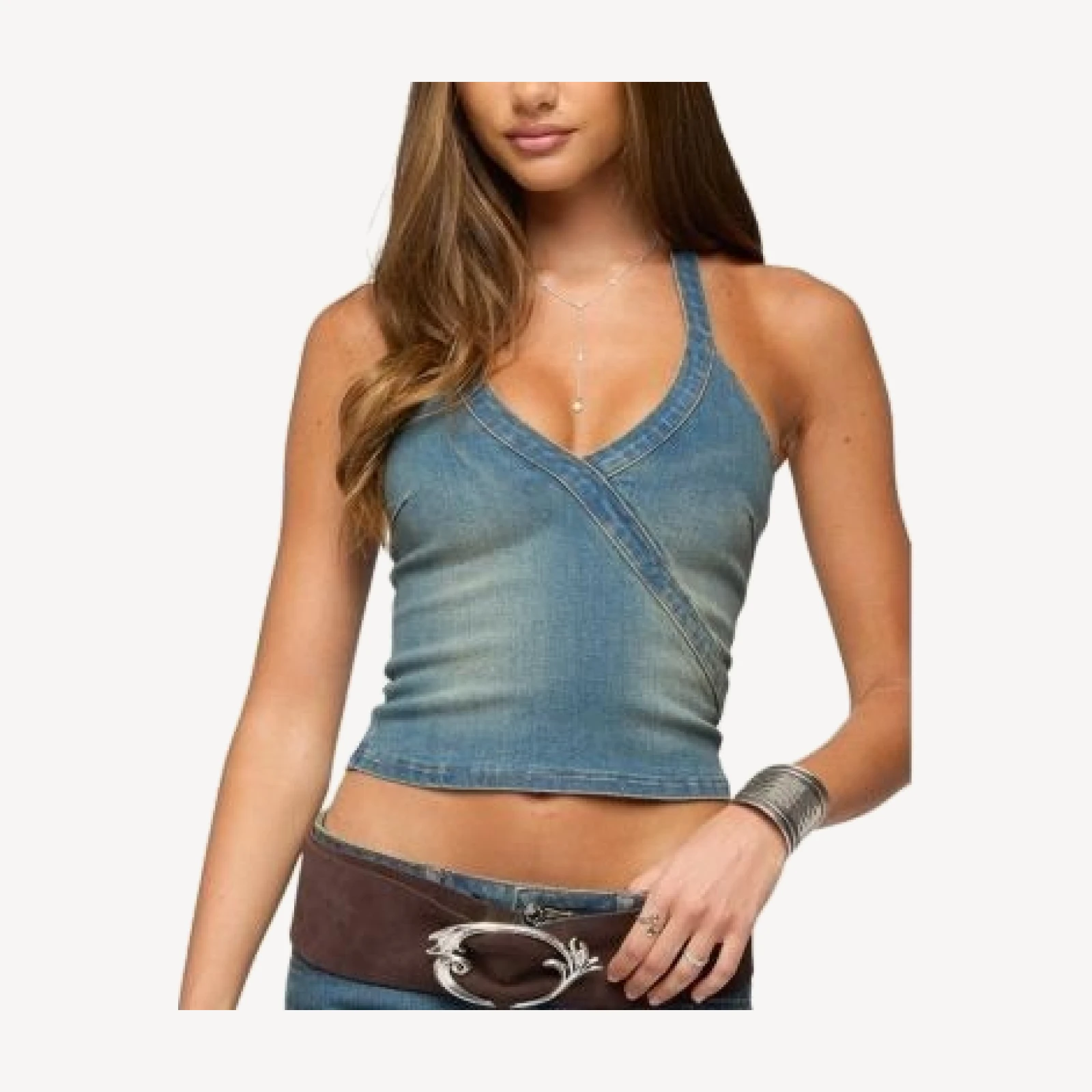 Edikted Cecie Denim Halter Top