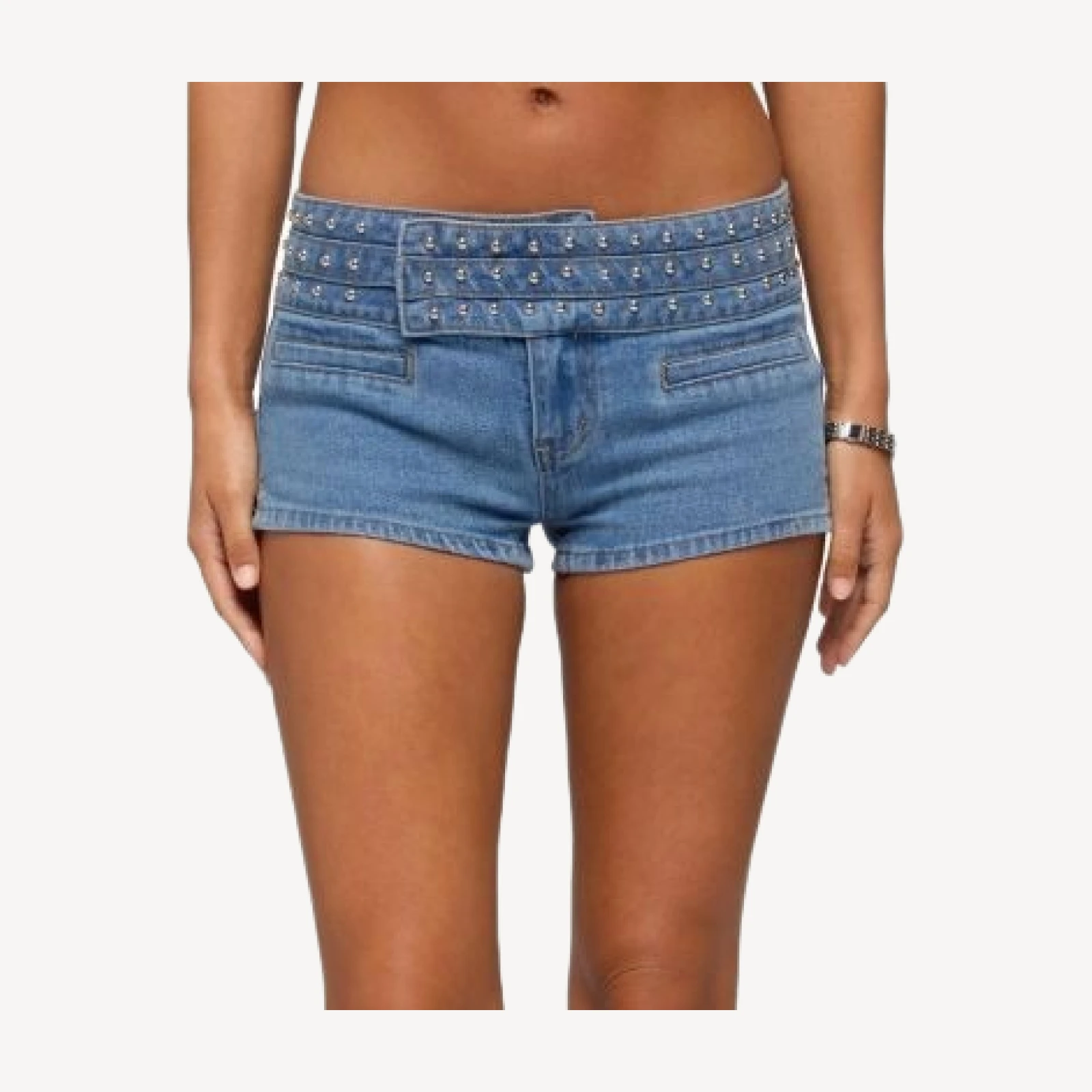 Edikted Odetta Studded Low Rise Denim Shorts
