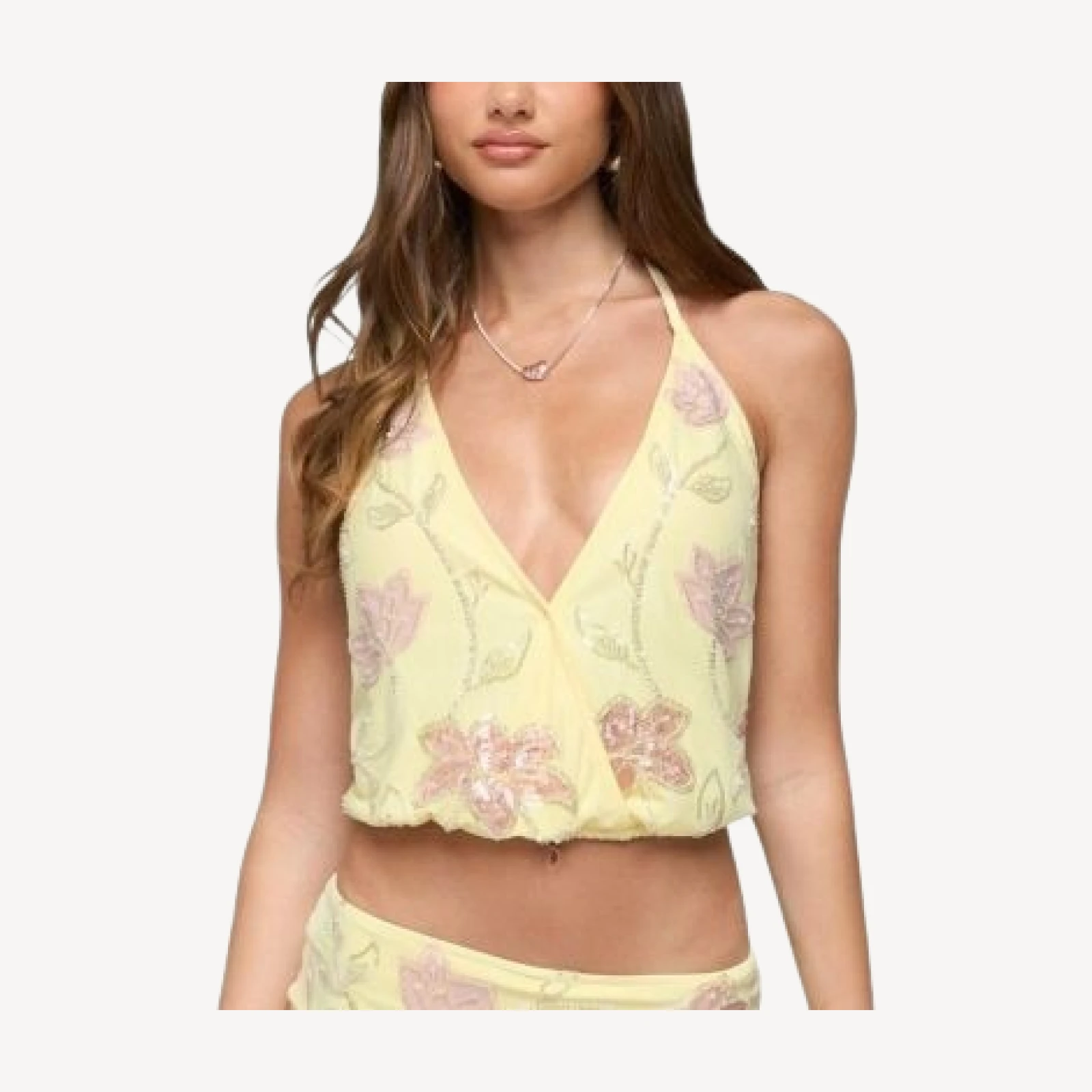 Edikted Mena Beaded Floral Backless Top
