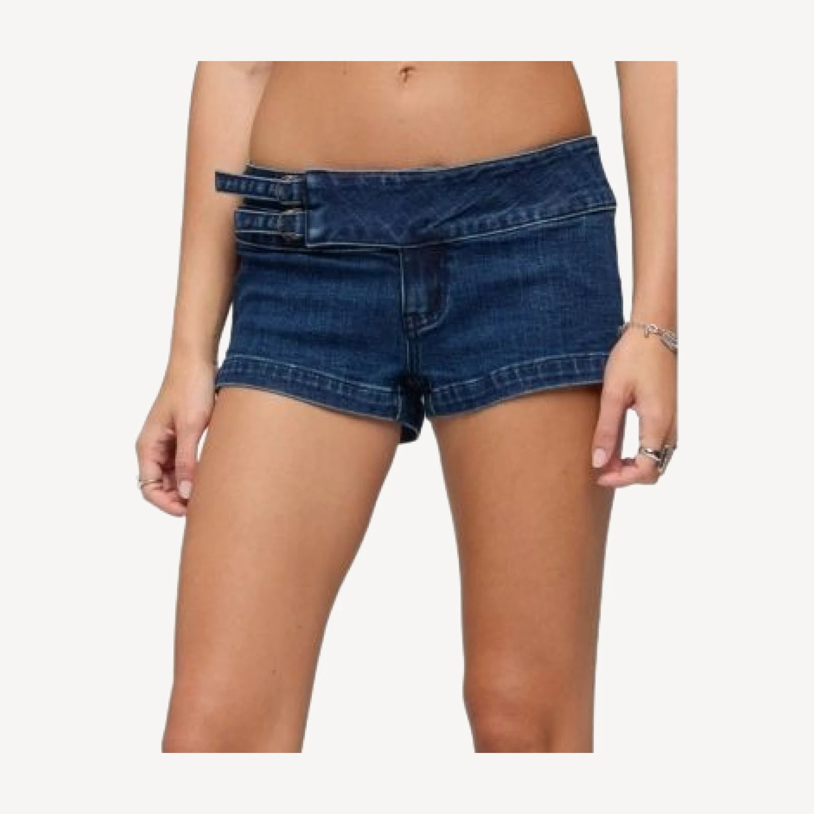 Edikted Double Belted Low Rise Denim Shorts