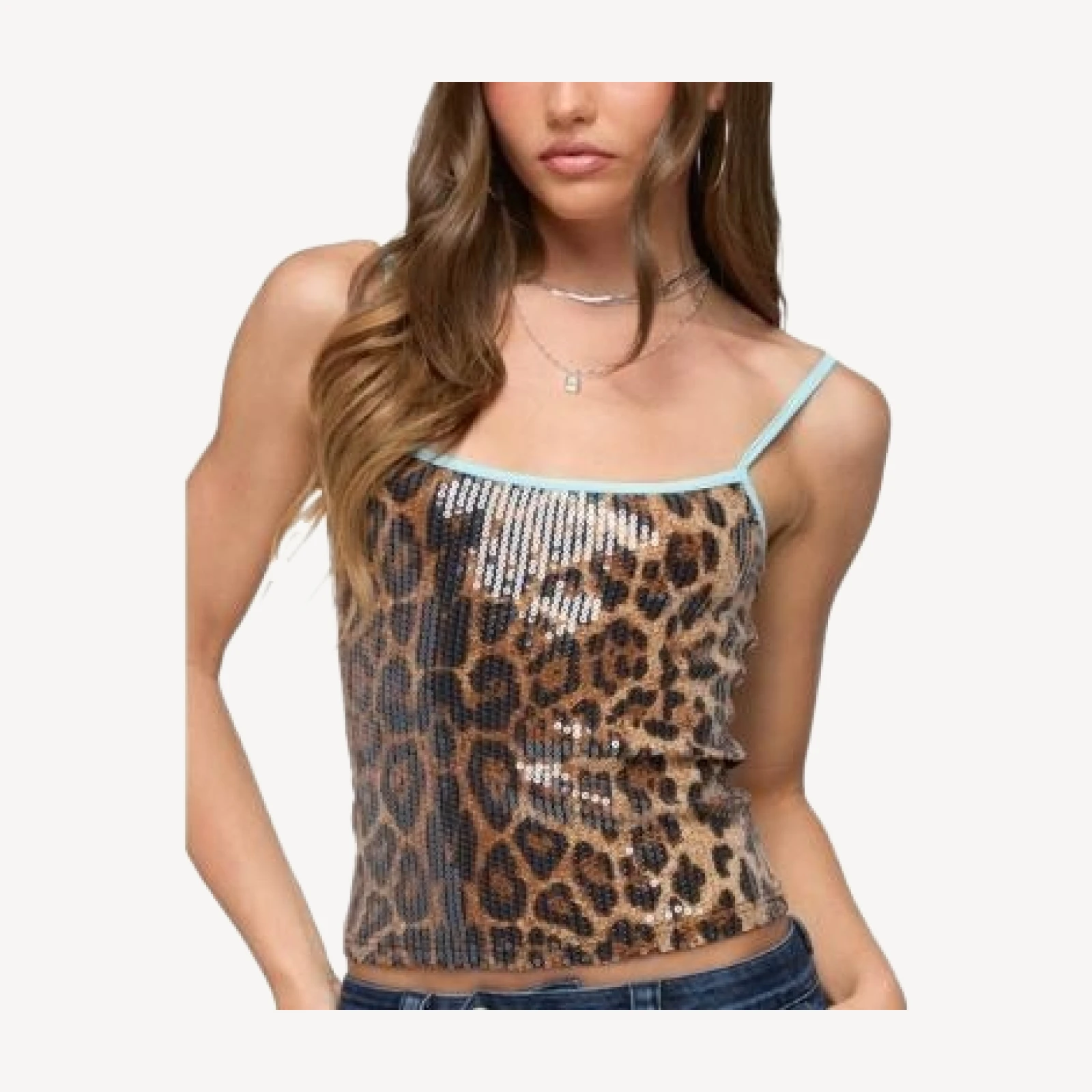 Edikted Dimitra Sequin Leopard Tank Top