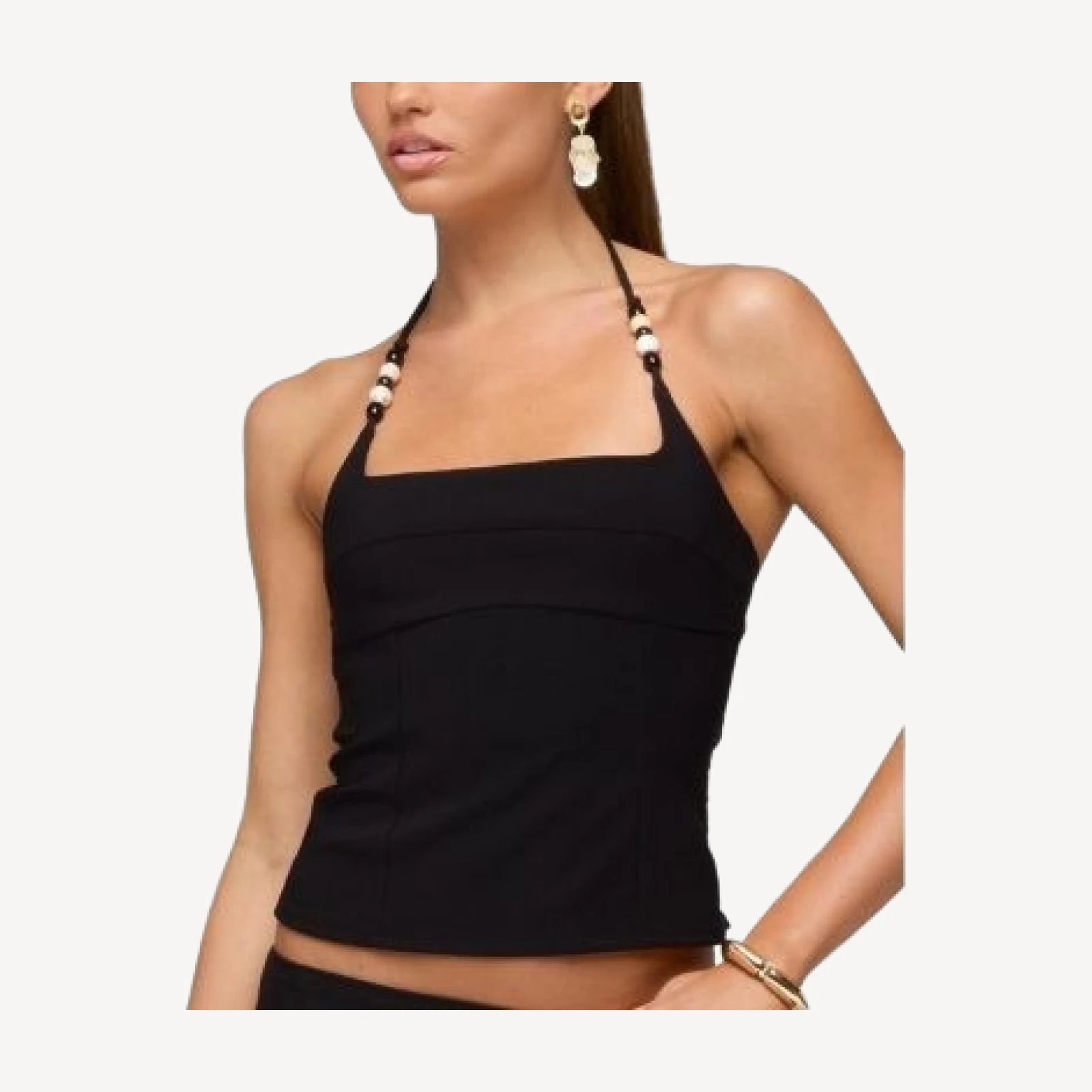 Edikted Yua Bead Stretchy Woven Halter Top