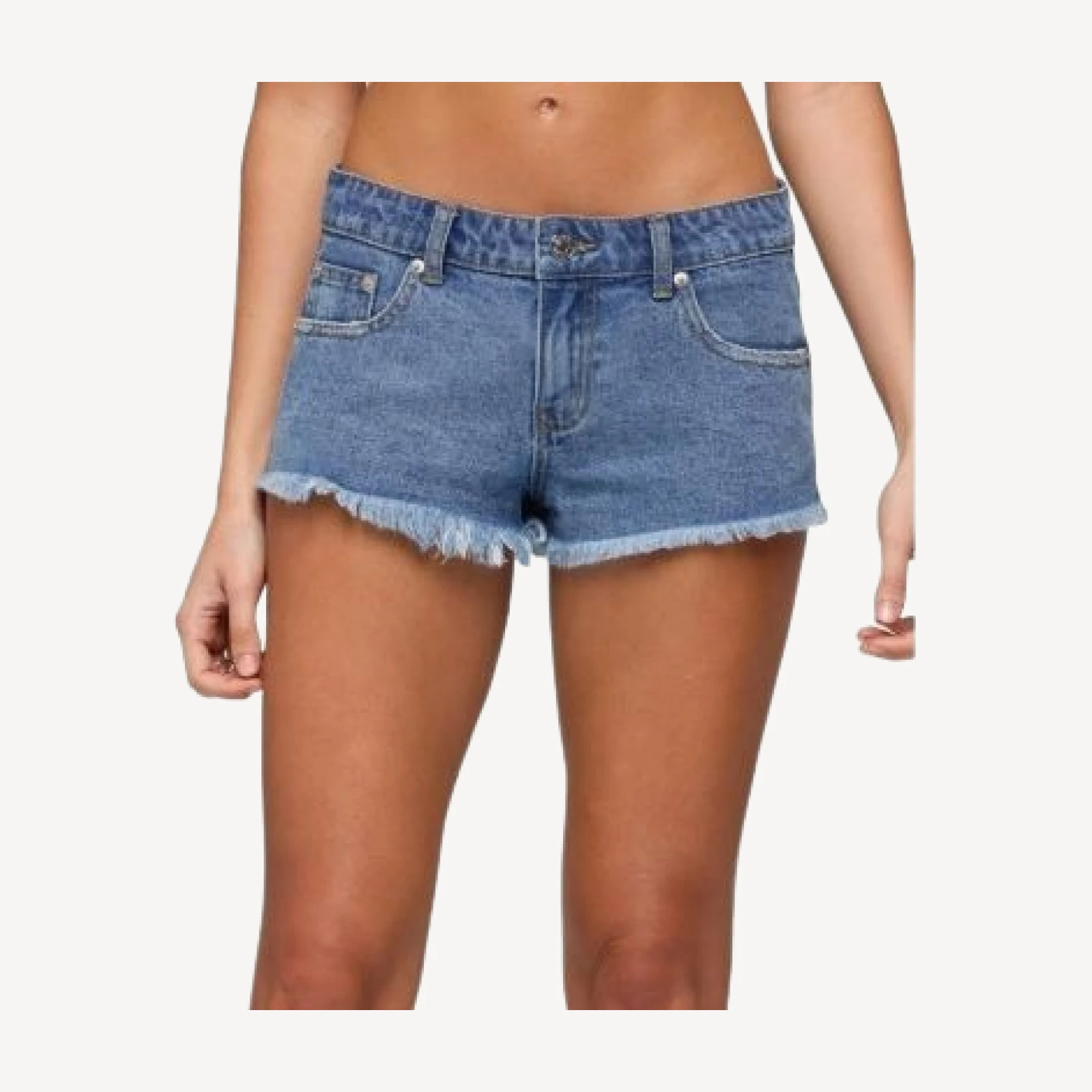 Edikted Crochet Pockets Low Rise Denim Micro Shorts