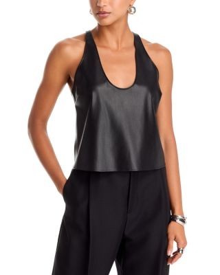 L'Agence Tullia Racerback Scoop Neck Faux Leather Top