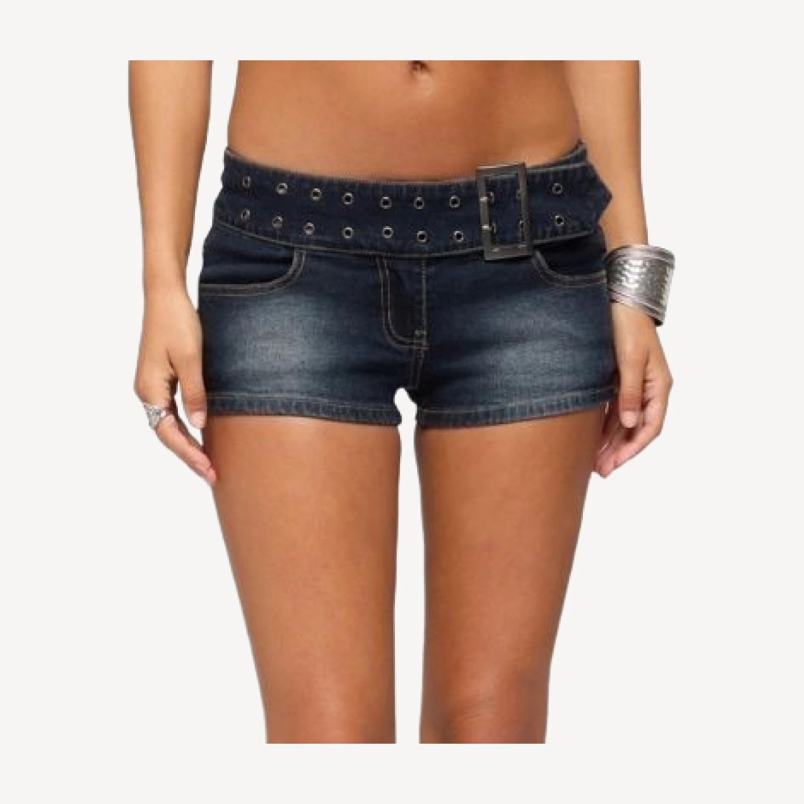 Edikted Kelce Belt Stretchy Denim Micro Shorts