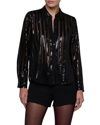 L'Agence Dyana Sequin Stripe Long Sleeve Blouse