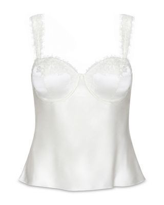 L'Agence Soleia Silk Lace Trim Camisole Top