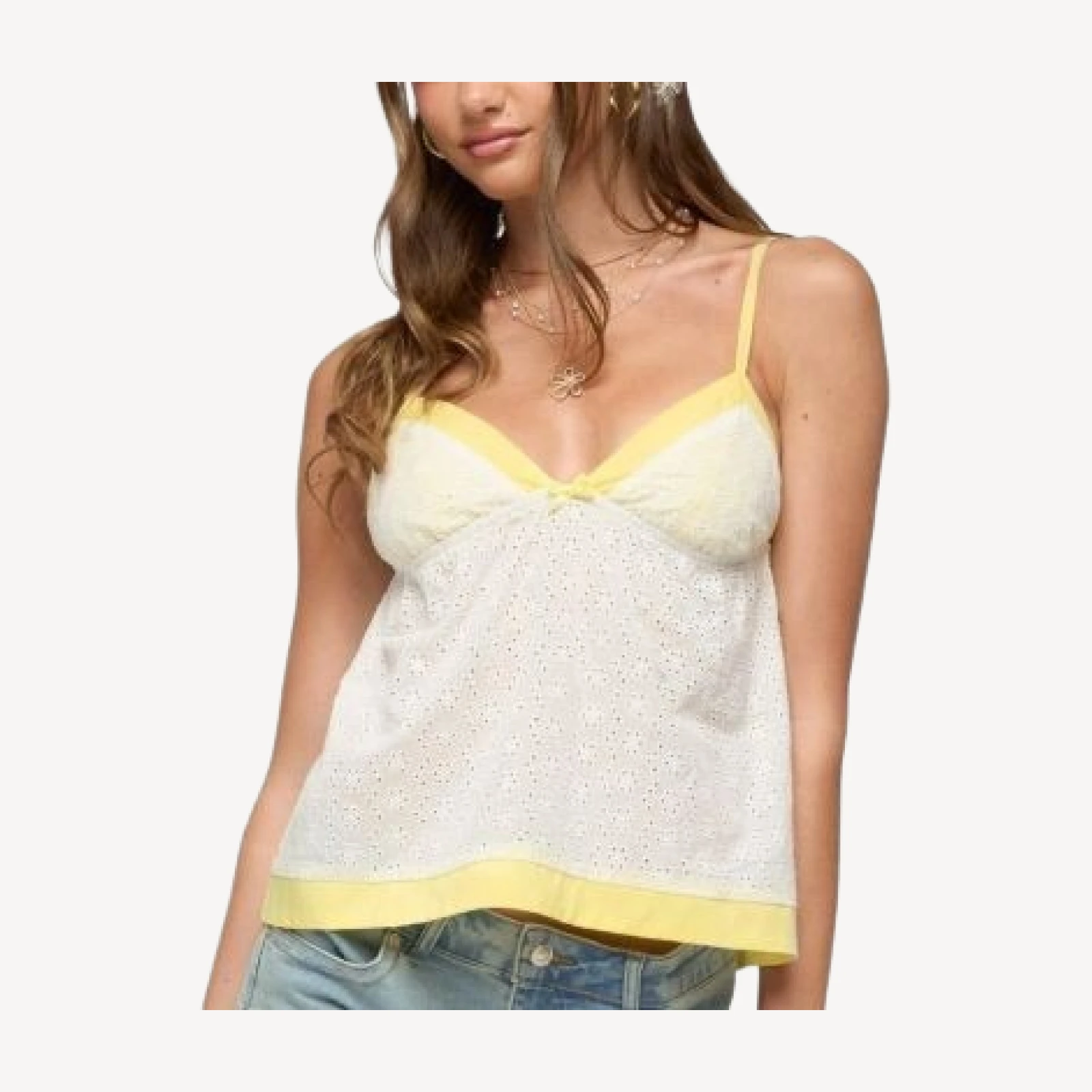 Edikted Mavie Contrast Eyelet Babydoll Tank Top