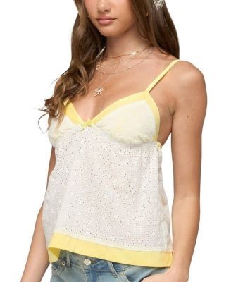 Edikted Mavie Contrast Eyelet Babydoll Tank Top