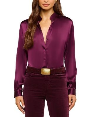 L'Agence Bianca Silk Banded Collar Blouse