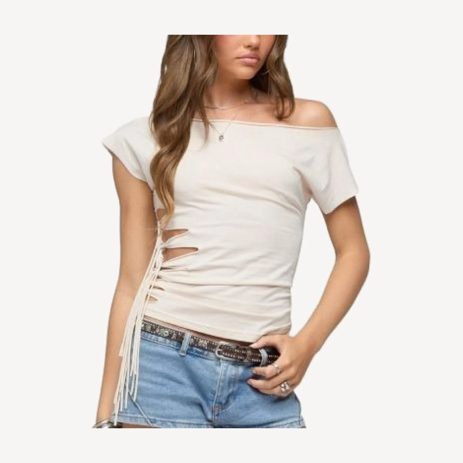 Edikted Rosa Off Shoulder Cutout Tie Top