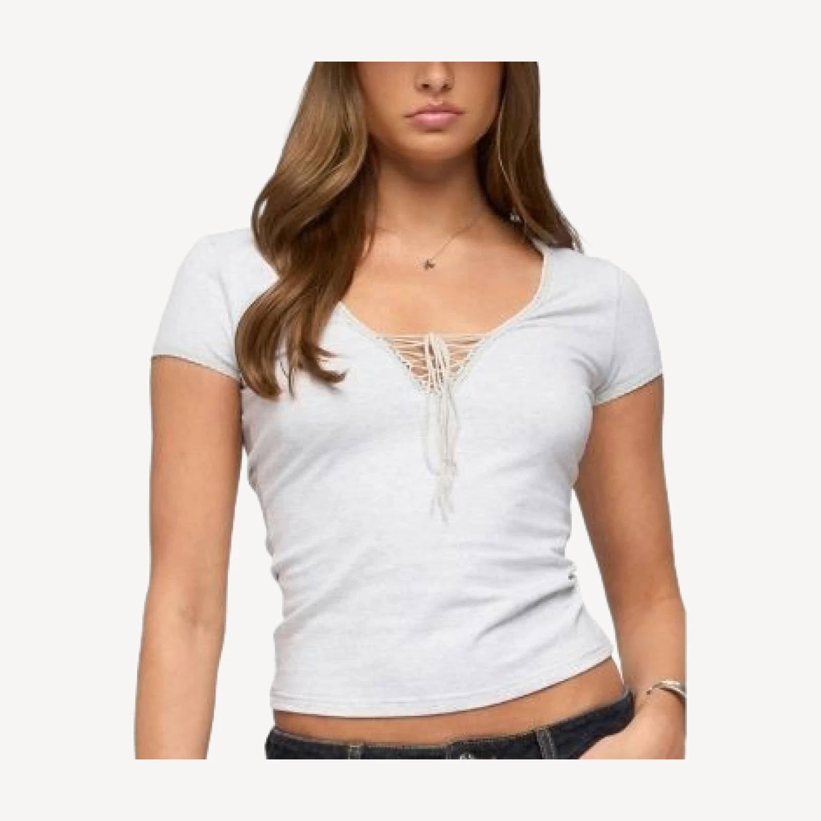 Edikted Balor Lace Up V Neck T Shirt