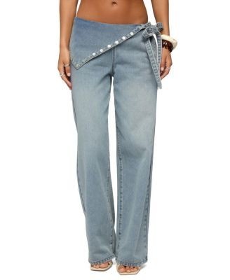 Edikted Button Foldover Low Rise Baggy Jeans
