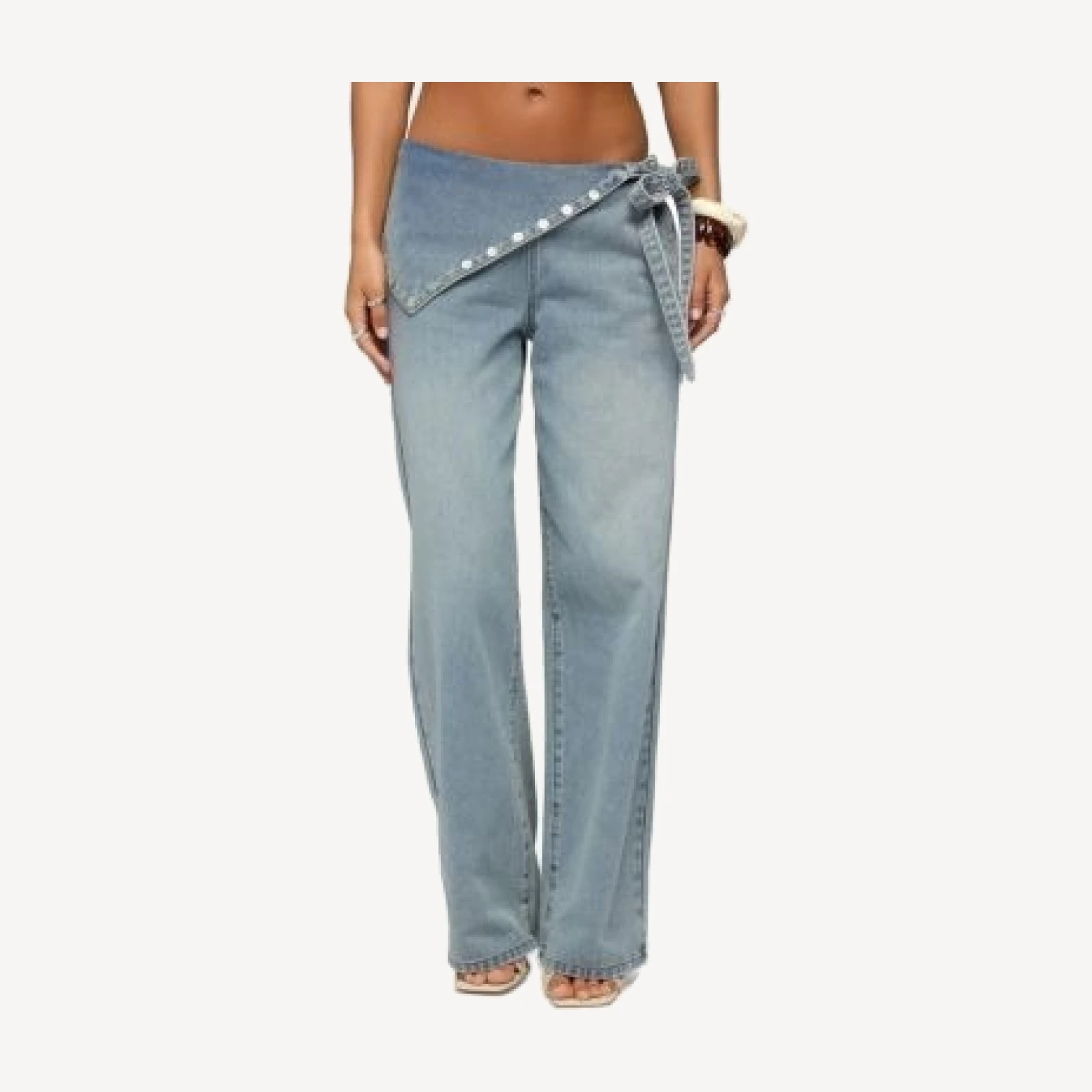 Edikted Button Foldover Low Rise Baggy Jeans
