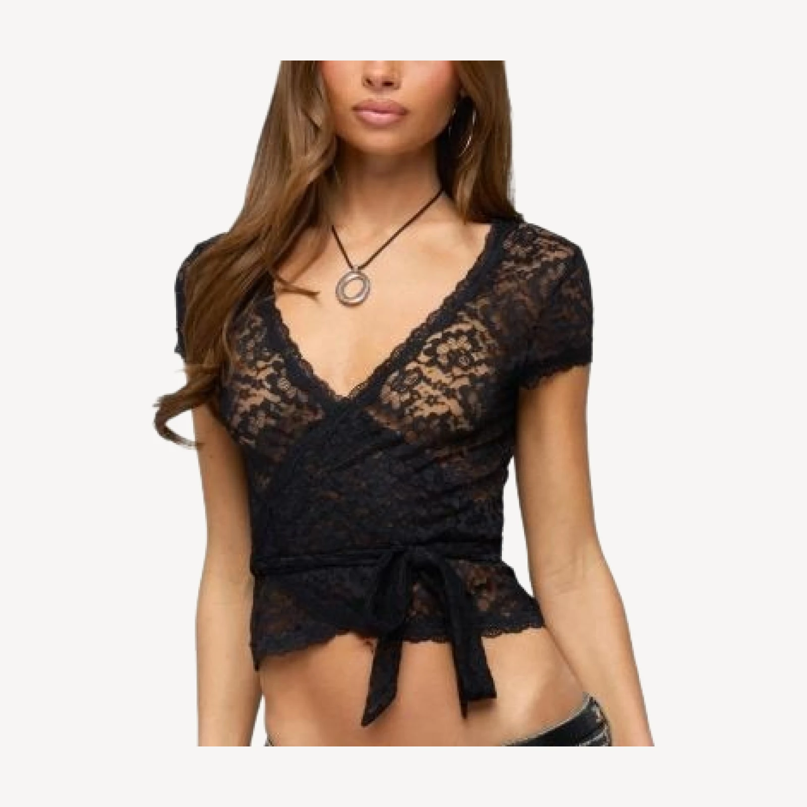Edikted Elovie Sheer Lace Wrap Top