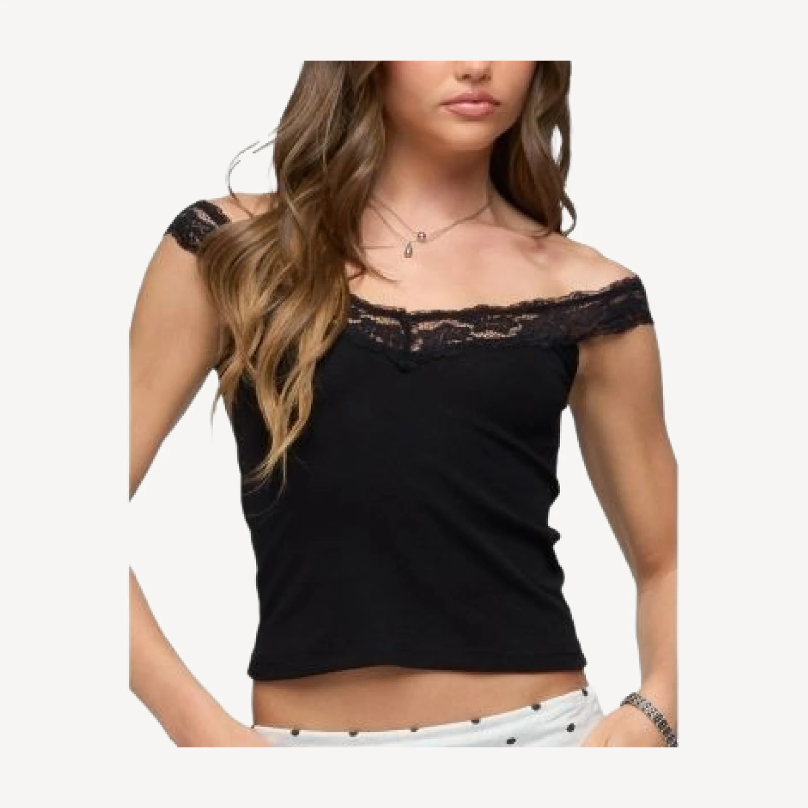 Edikted Freyah Lacey Off Shoulder Top