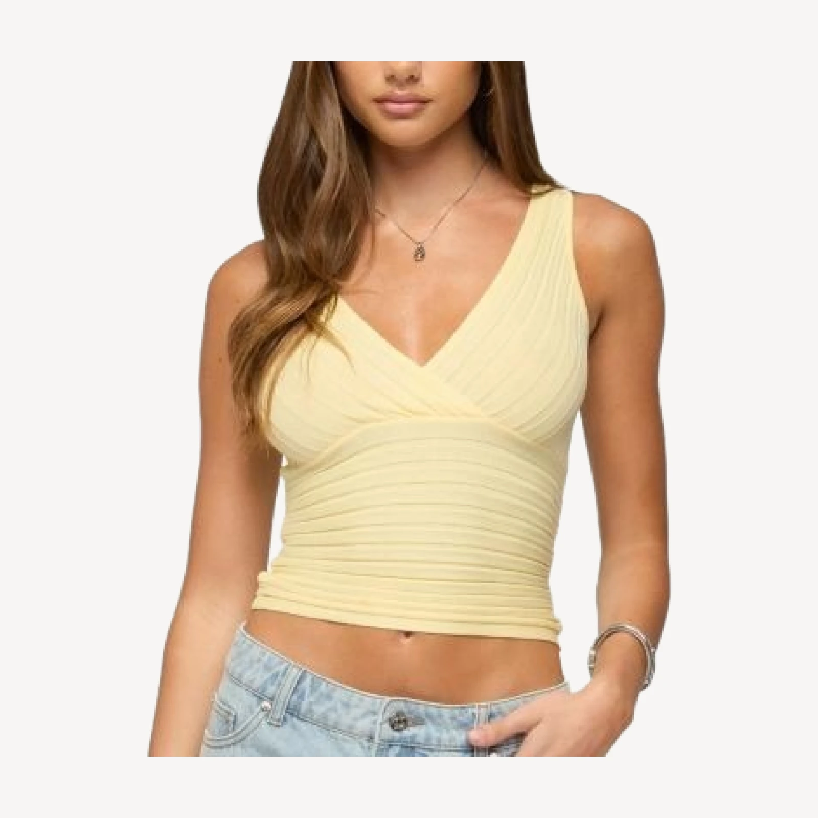 Edikted Beah Ribbed Knit V Neck Top
