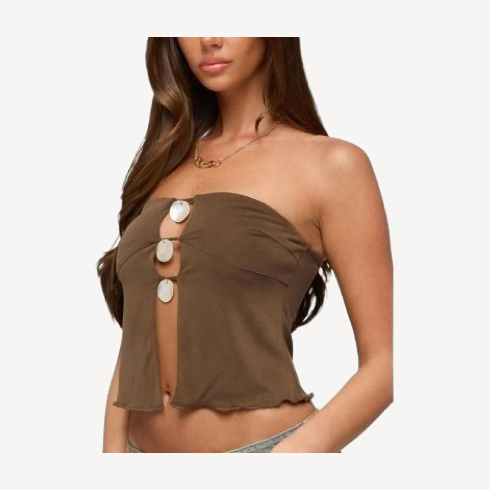 Edikted Lee Iridescent Strapless Cutout Top