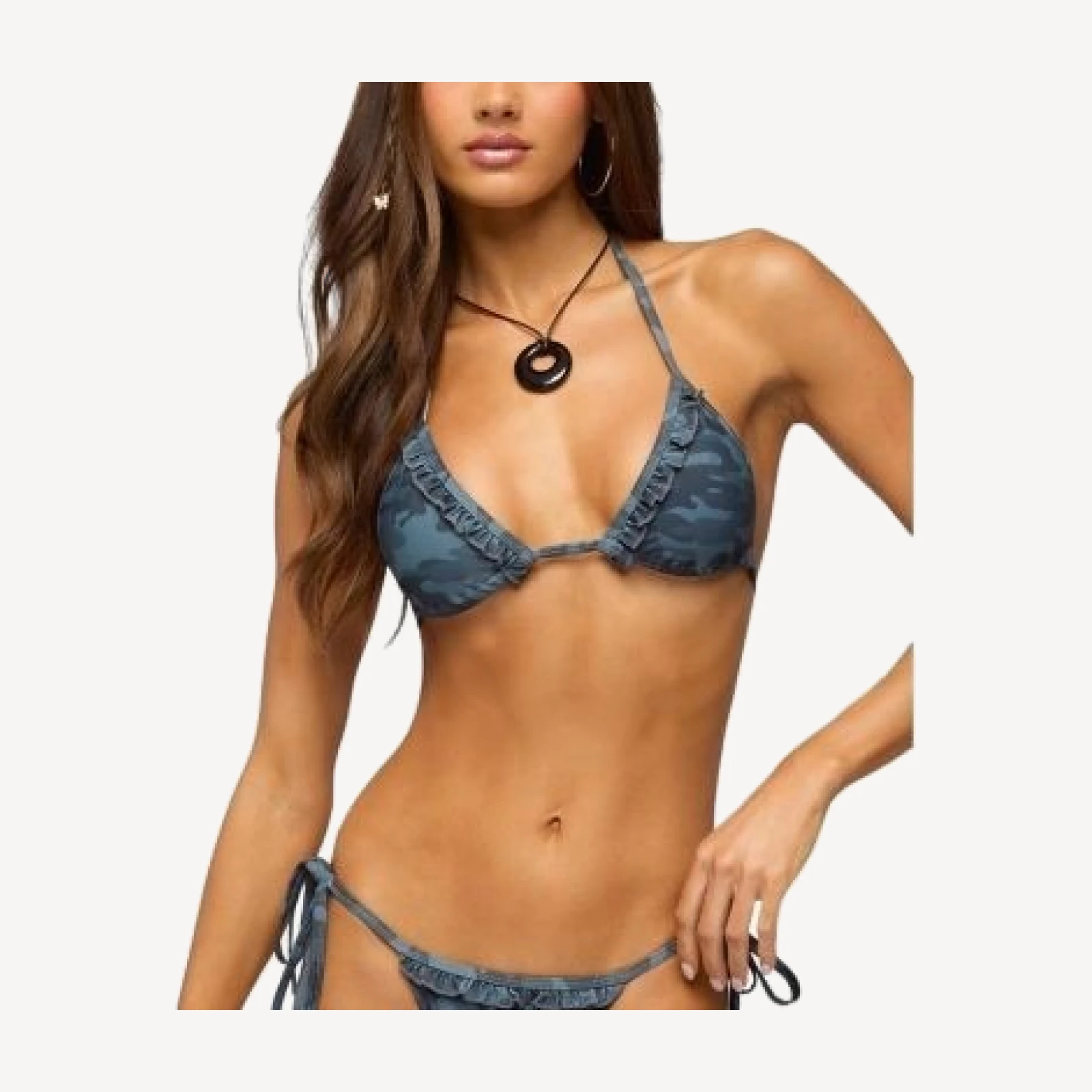 Edikted Aviah Ruffle Camo Triangle Bikini Top