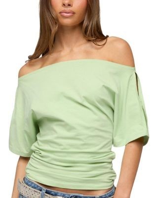 Edikted Feng Ruched Off Shoulder Cutout Top