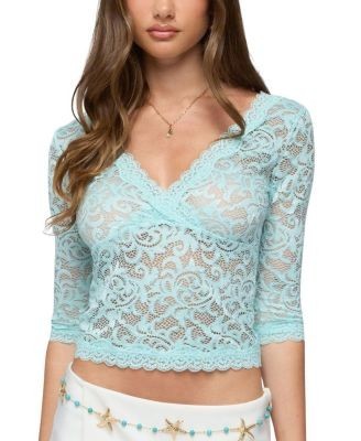 Edikted Elowin Sheer Lace V Neck Top