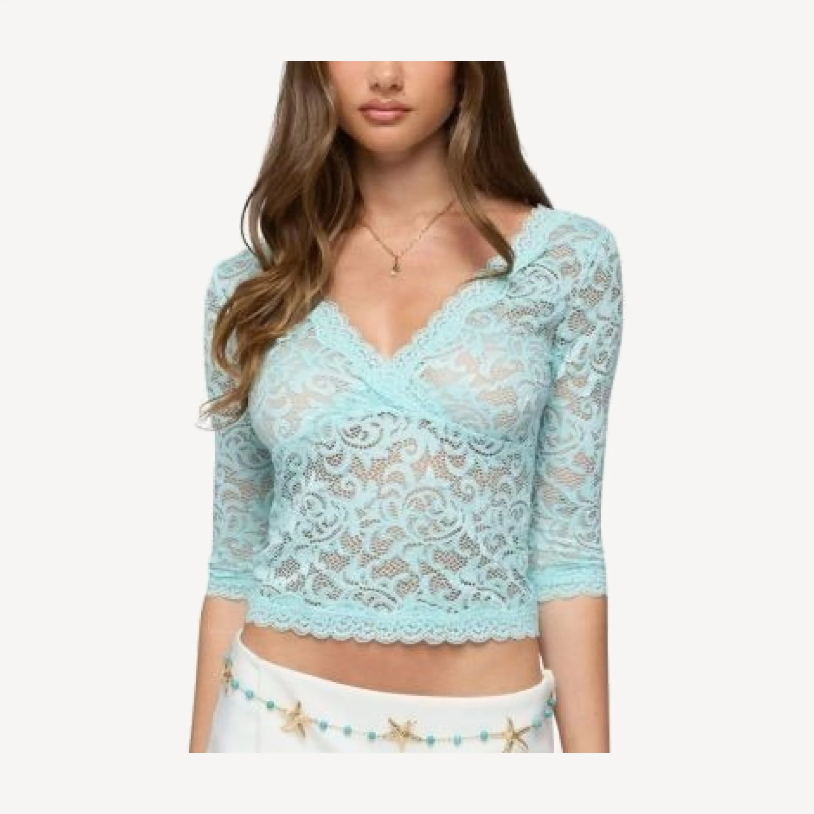 Edikted Elowin Sheer Lace V Neck Top