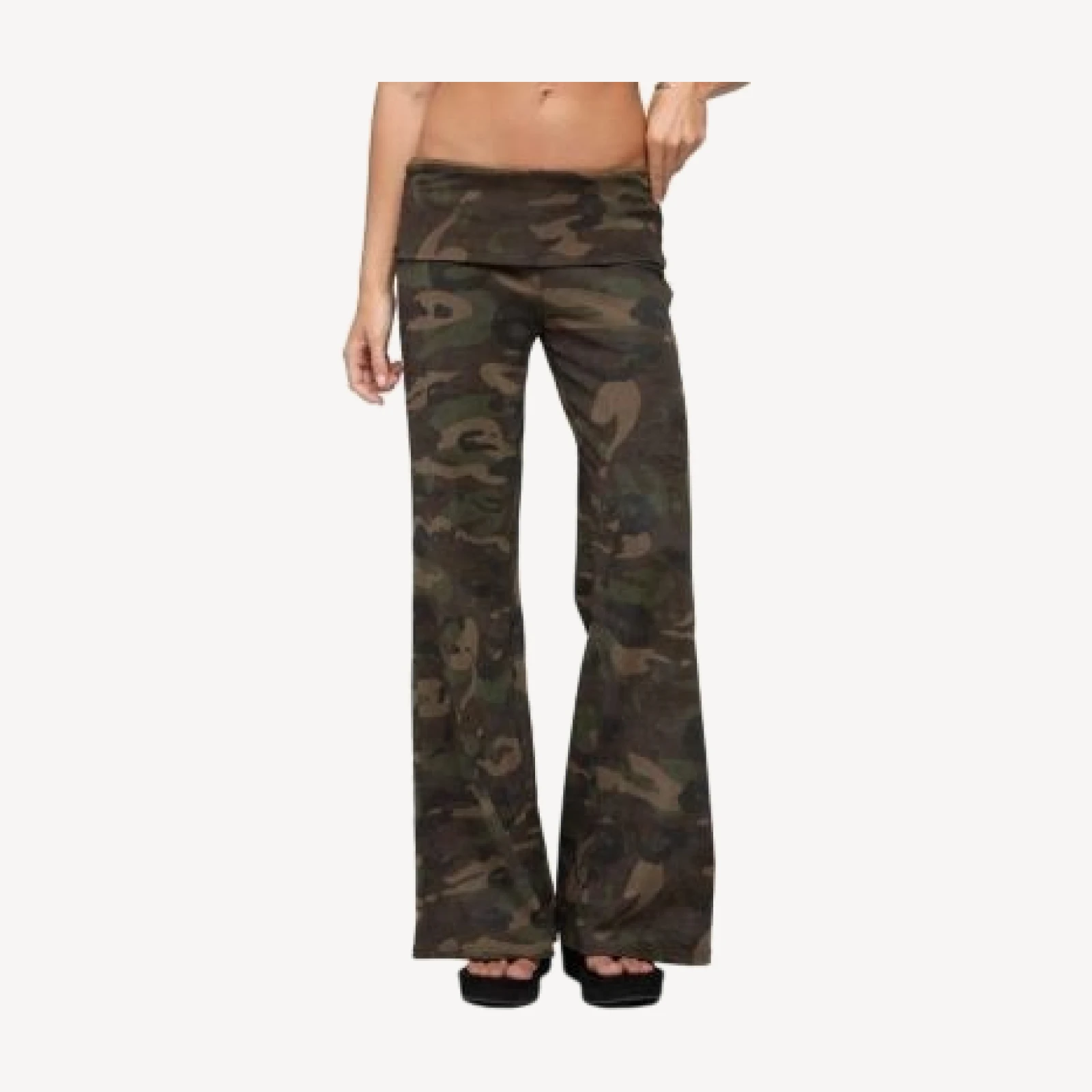 Edikted Lumielle Camo Wide Leg Foldover Pants