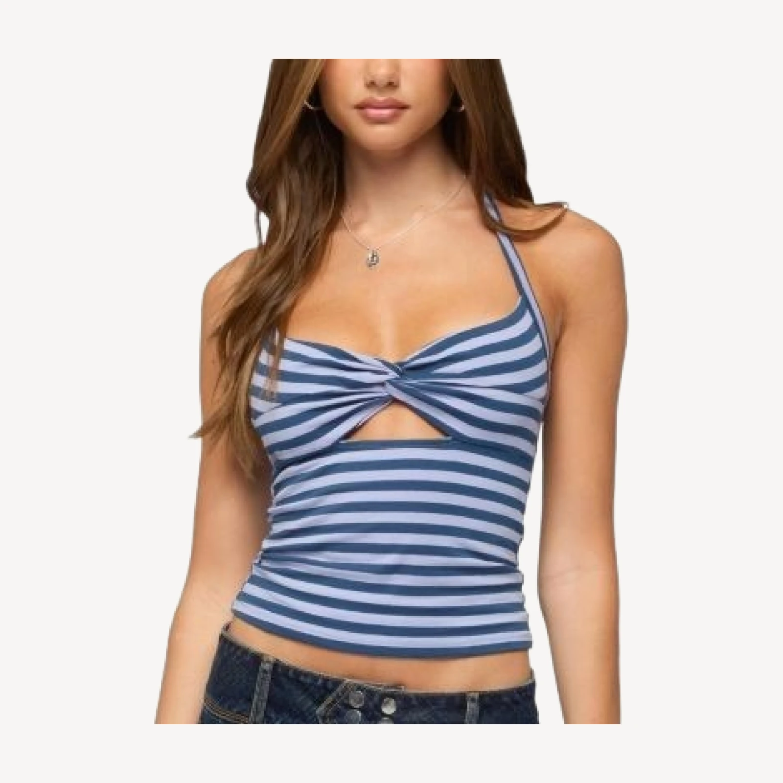 Edikted Twist Front Cutout Striped Halter Top