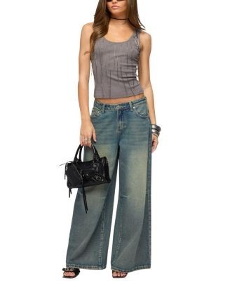 Edikted Adjustable Button Low Rise Baggy Jeans