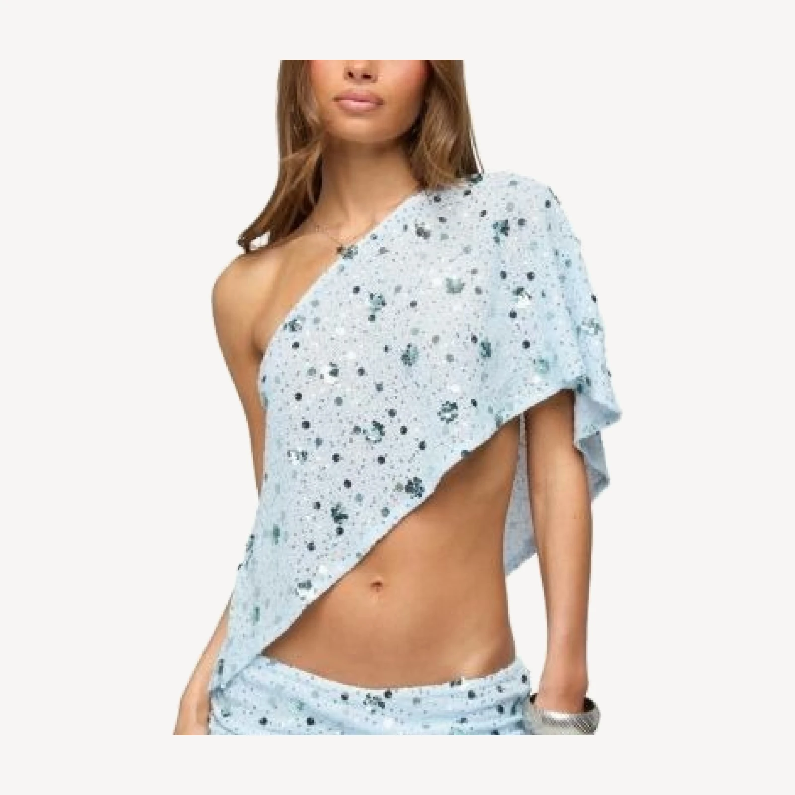 Edikted Zephyra Bead & Sequin One Shoulder Poncho