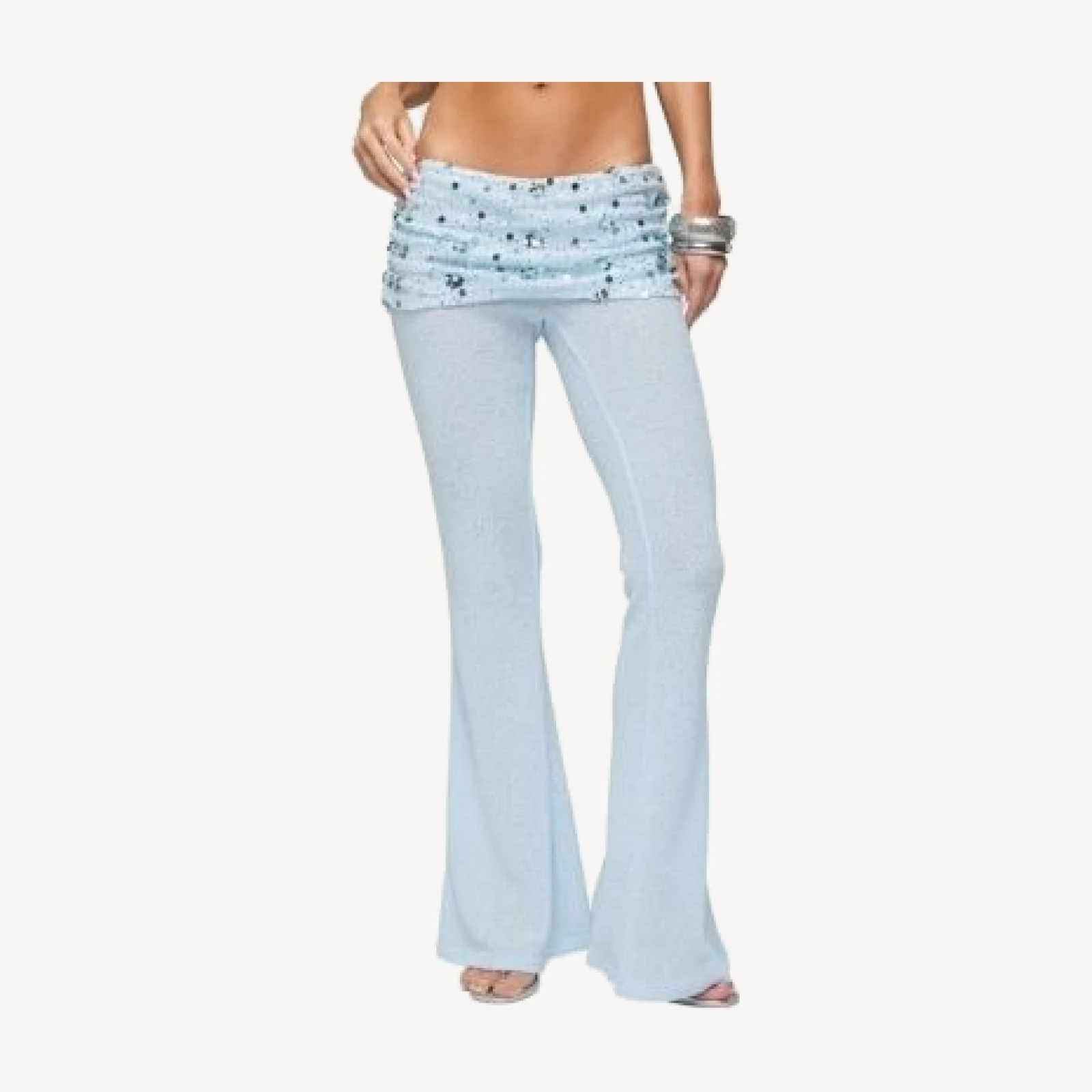 Edikted Zephyra Bead & Sequin Foldover Pants
