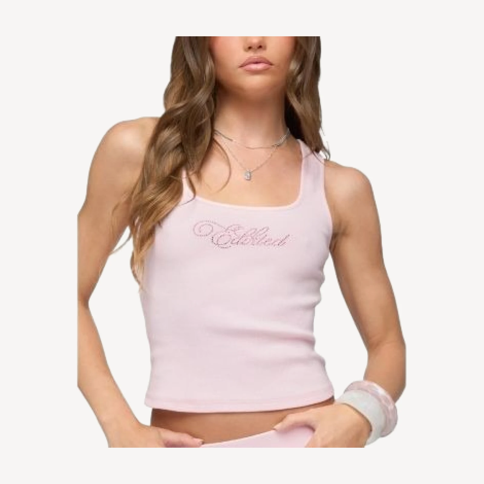 Edikted Studio Rhinestone Ribbed Tank Top