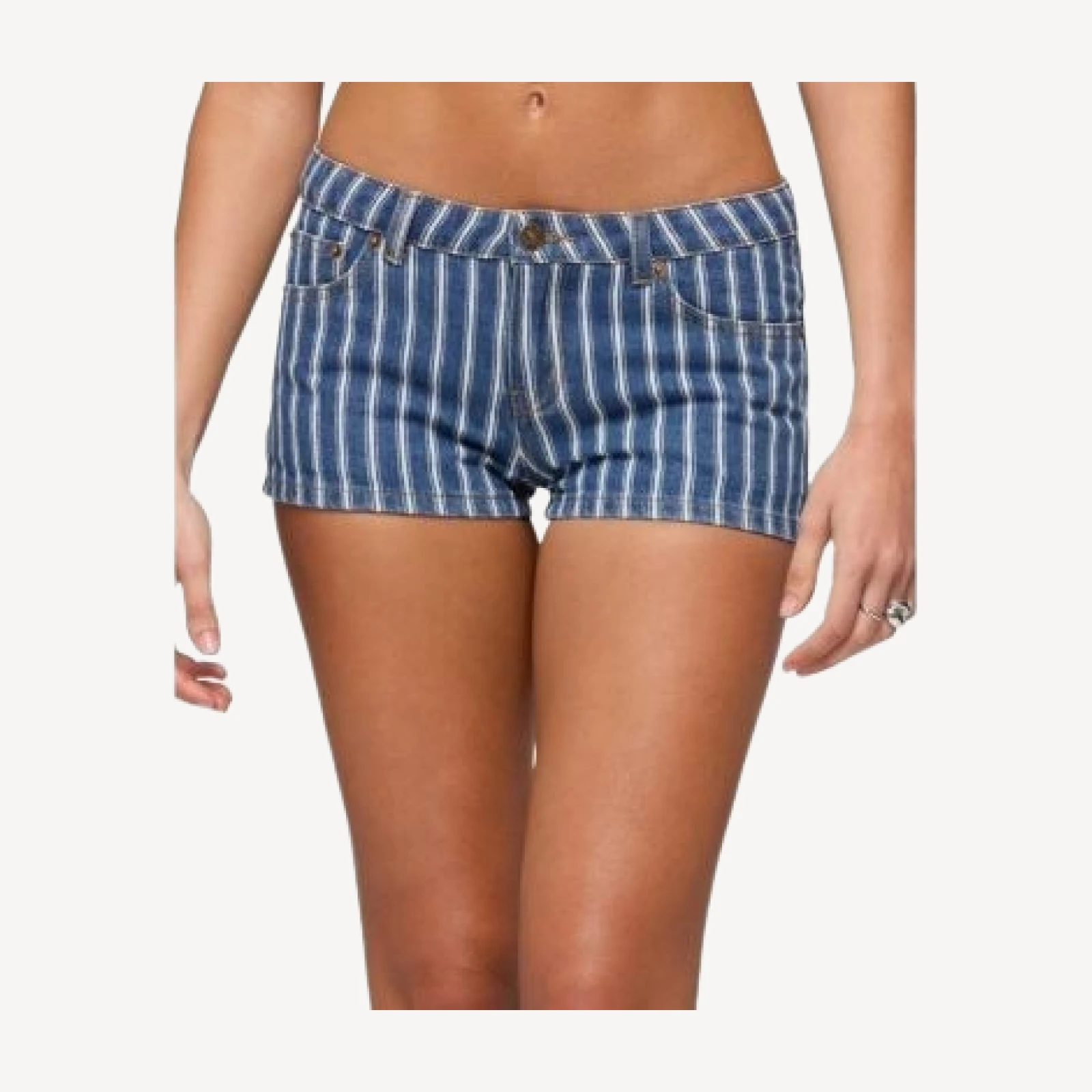 Edikted Odie Striped Low Rise Denim Micro Shorts