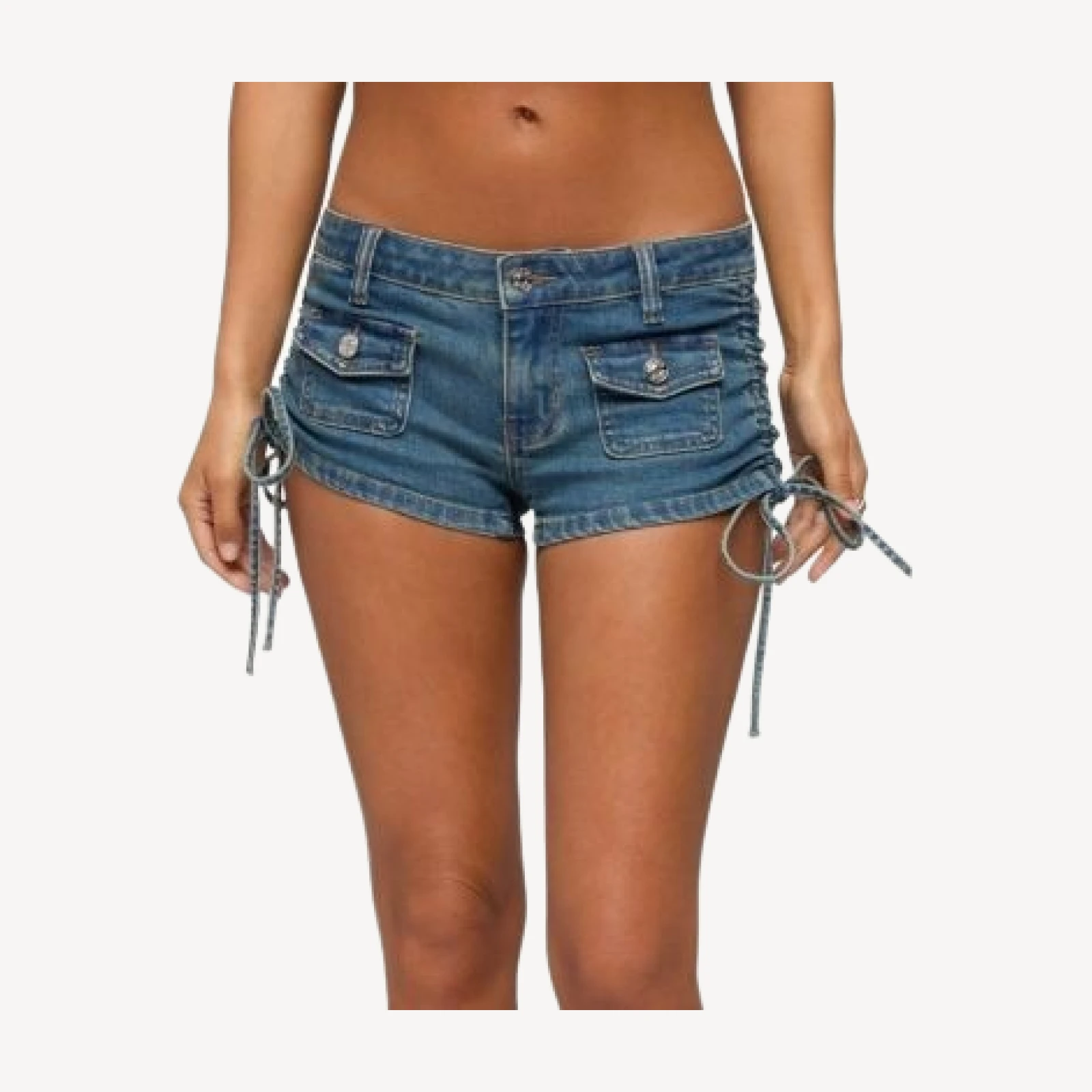 Edikted Lalie Drawstring Denim Micro Shorts