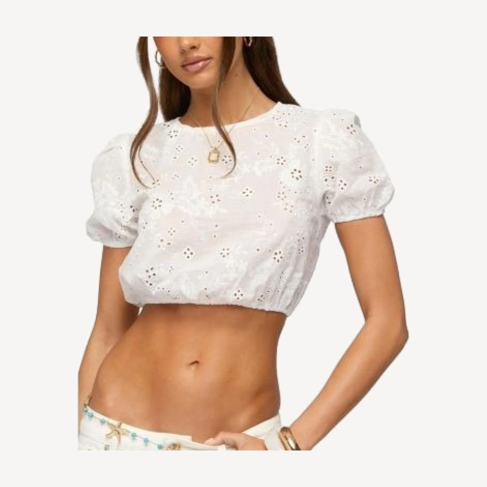 Edikted Vessey Eyelet Cropped Bubble Top