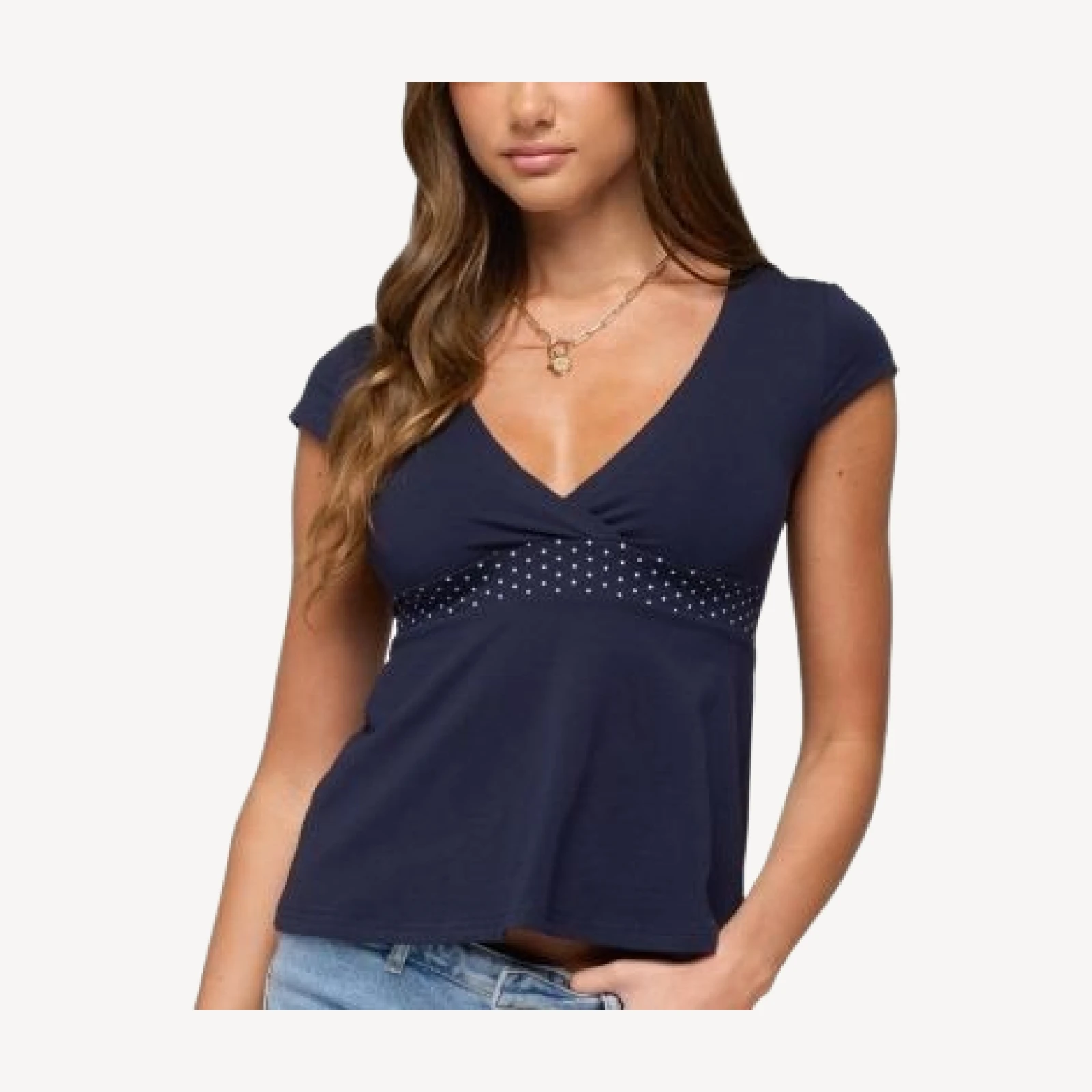 Edikted Indygo Polka Dot V Neck Top