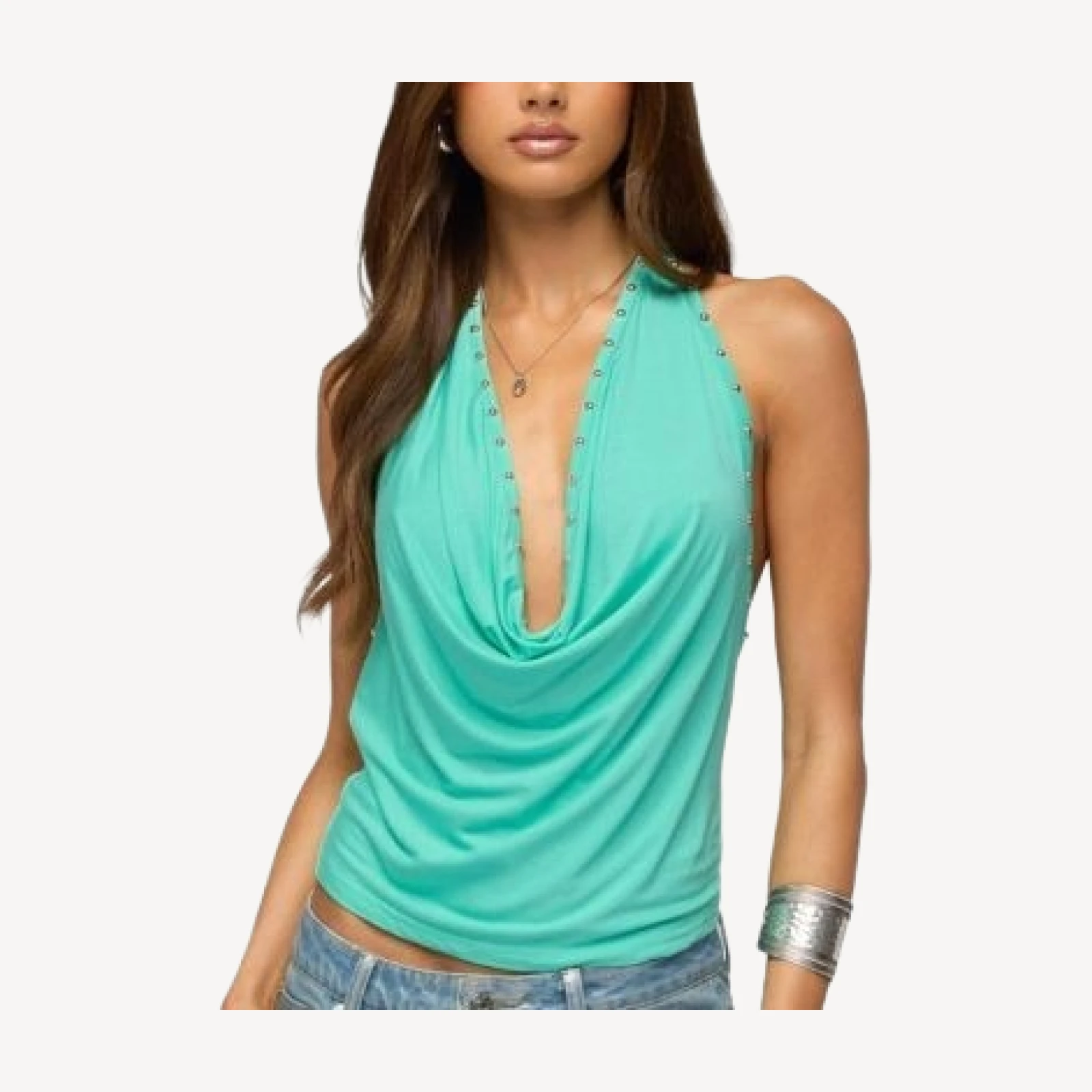 Edikted Sephie Stud Cowl Neck Halter Top