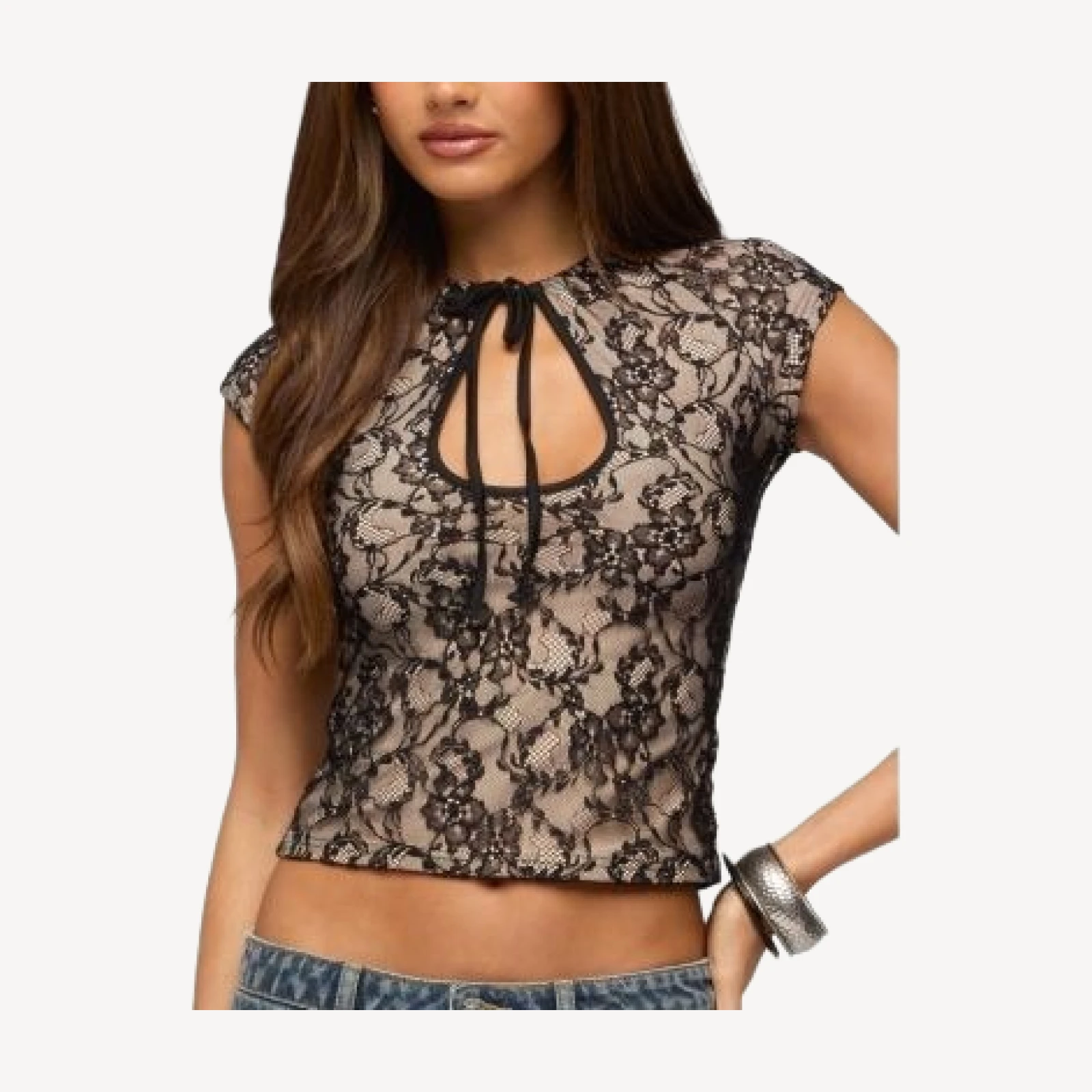 Edikted Lodie Keyhole Cutout Lace Top
