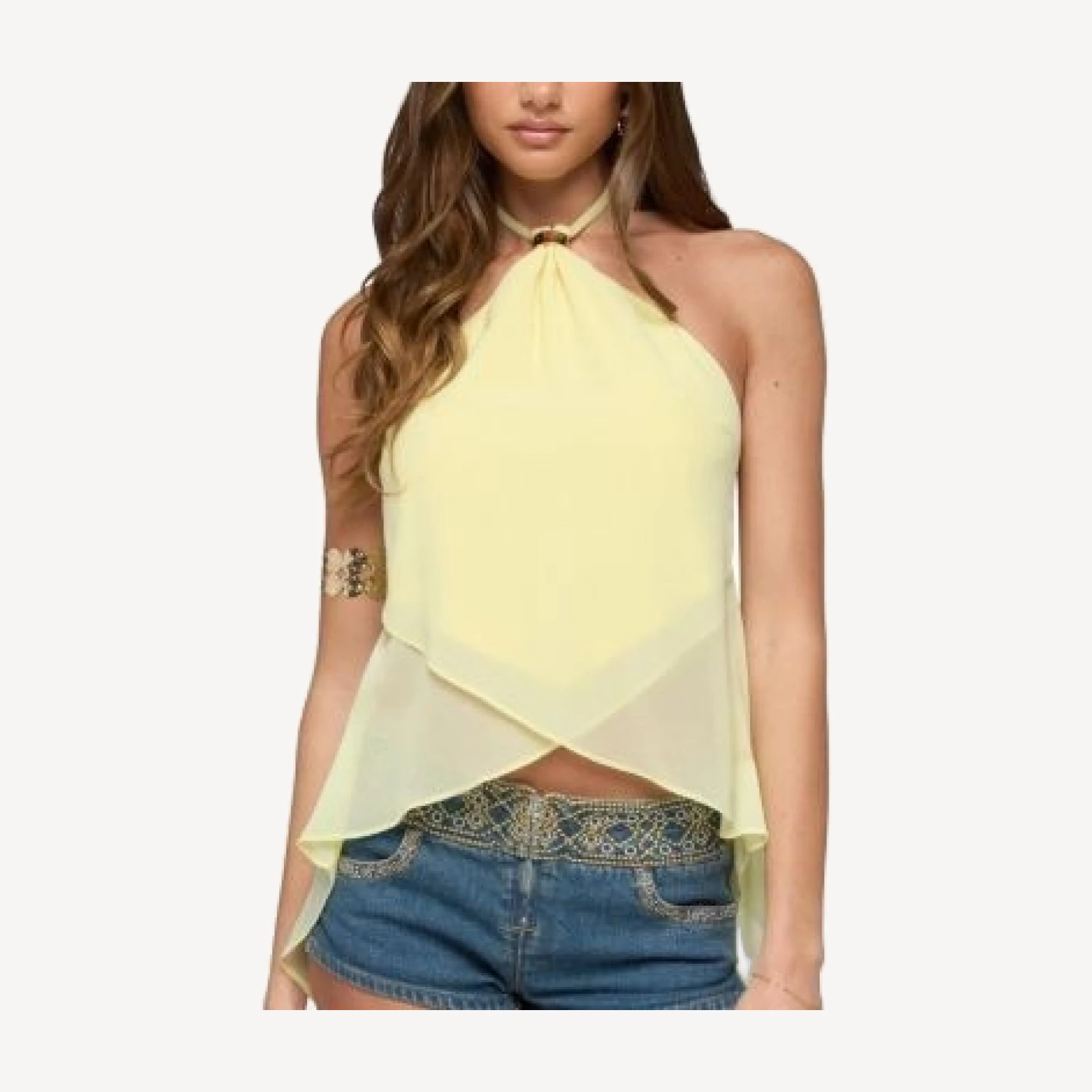 Edikted Chiffon Split Open Back Halter Top