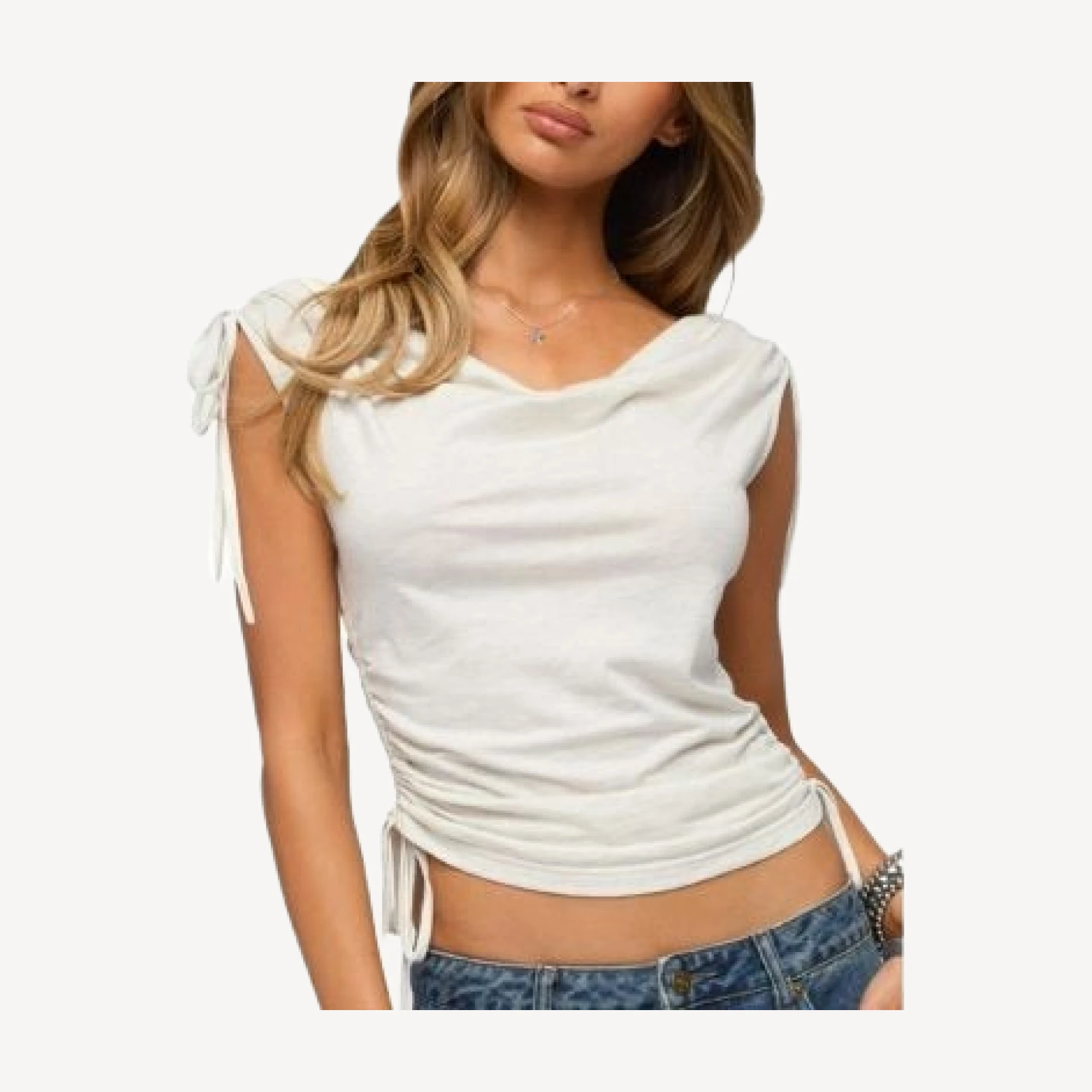 Edikted Royan Cowl Neck Drawstring Top
